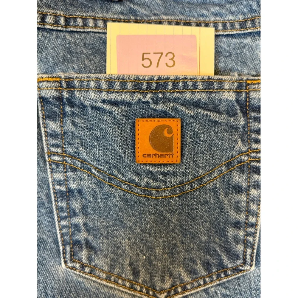 Carhartt Mens Relaxed Fit Straight Leg Jeans Medium Wash Blue Distressed 37x32